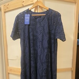 Navy Blue Eyelet Maxi Dress